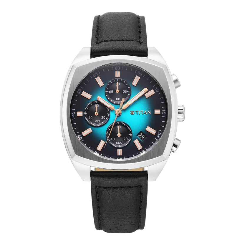 Titan Men Multifunction Sports Watch Blue Dial with Black Stainless Steel, TI-90234SL01
