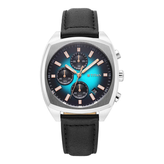 Titan Men Multifunction Sports Watch Blue Dial with Black Stainless Steel, TI-90234SL01