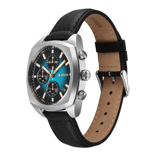 Titan Men Multifunction Sports Watch Blue Dial with Black Stainless Steel, TI-90234SL01