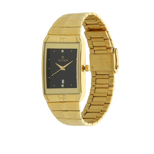 Titan Men's Watch Karishma Collection Analog, Black Dial Gold Stainless Strap, 9151YM05