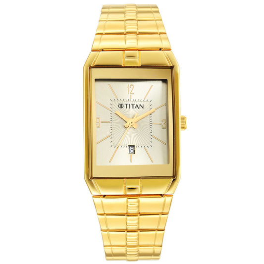 Titan, Men, Analog, Watch, Champagne Dial, Stainless steel Strap, 9151YM07