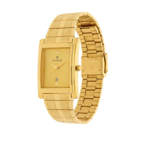 Titan Men's Watch Karishma Collection Analog, Gold Dial Gold Stainless Strap, 9154YM02