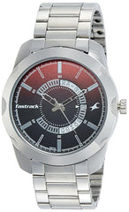 Fastrack Men's Watch Analog, Red & Black Dial Silver Stainless Steel Strap, 3123SM03