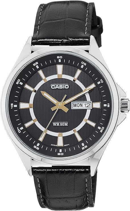 Casio,Men's Watch Analog, Black Dial Black Leather Band, MTP-E108L-1AVDF