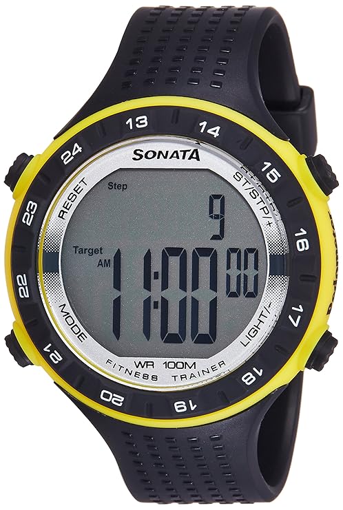 Sonata Men's Digital Watch With Black Plastic Strap, 77040PP04