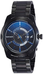 Fastrack Men's Watch Analog, Blue & Black Dial Black Stainless Steel Strap, 3123NM01