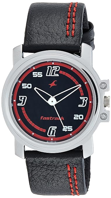 Fastrack Men’s Watch Analog, Black Dial Black Leather Strap, 3039SL06