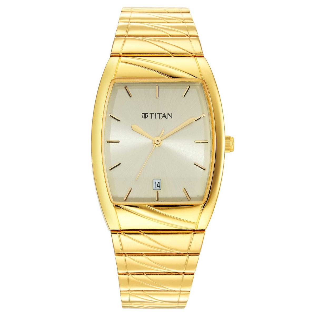 Titan Men's Watch Champagne Dial Gold Metal Strap Watch, 9315YM05