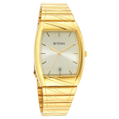 Titan Men's Watch Champagne Dial Gold Stainless Steel  Strap Watch, 9315YM05