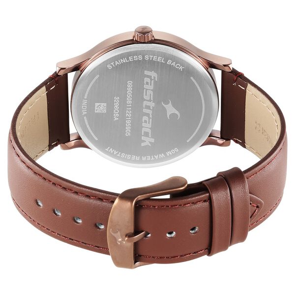 Fastrack, Men's Watch Analog, Pink Dial Brown Leather Band, 3296QL02