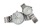 Titan Couple's Watch Classique Collection Analog, White Dial Silver & Gold Stainless Strap, 94002KM01P