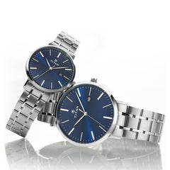 Titan Couple's Watch Classique Collection Analog, Blue Dial Silver Stainless Strap, 94002SM01P