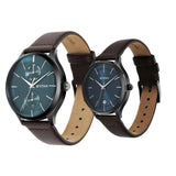 Titan Bandhan Couple's Watch Analog Green Dial with Brown Leather Strap, 9400QL01P