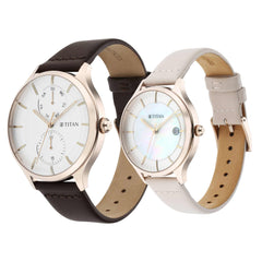 Titan Bandhan Couples Watch, Black Dial Multi Leather Strap, 9400WL01P