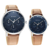 Titan Modern Bandhan Couple's Watch Analog Blue Dial with Brown Leather Strap, 94006SL01P