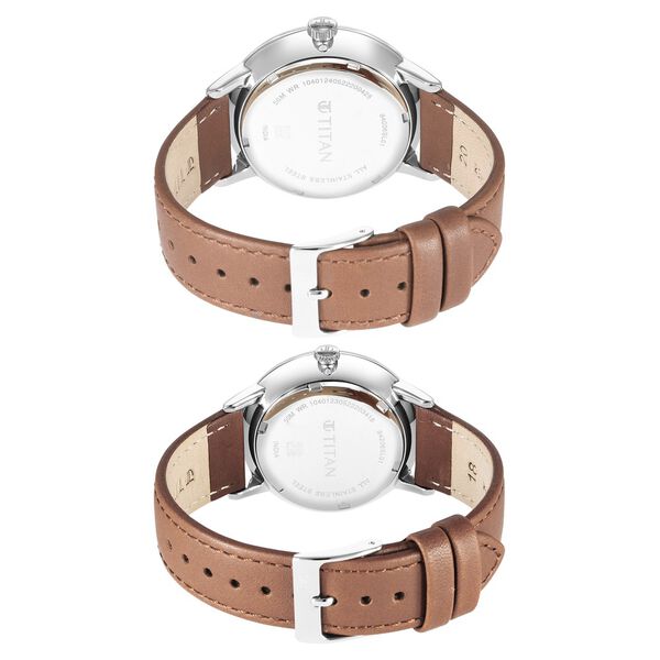 Titan Modern Bandhan Couple's Watch Analog Blue Dial with Brown Leather Strap, 94006SL01P