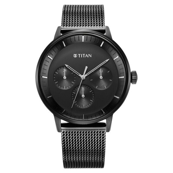 Titan Modern Classics Men's Multifunction Watch Black Dial with Black Mesh Band, 94006NM01