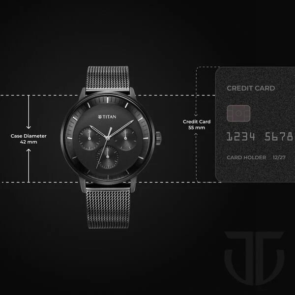 Titan Modern Classics Men's Multifunction Watch Black Dial with Black Mesh Band, 94006NM01