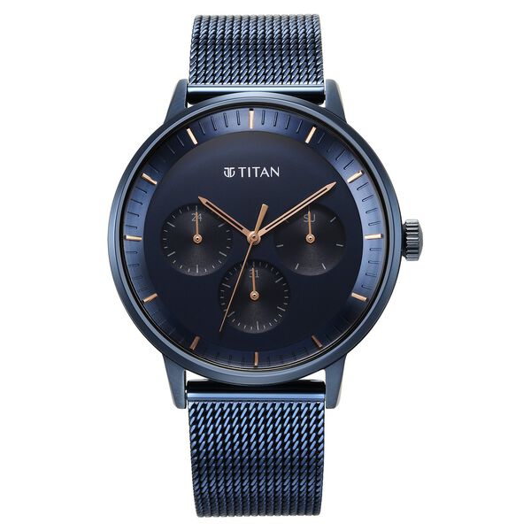 Titan Modern Classics Men's Multifunction Watch Blue Dial with Blue Mesh Band, 94006QM04