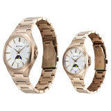 Titan Bandhan Couple Watch Analog with Sun - Moon Silver Dial & Rose Gold Stainless Steel Band, 94009WM01P