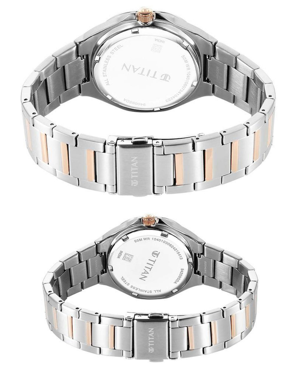 Titan Bandhan Couple Watch Analog Sun-Moon Silver Dial Two Toned Stainless Steel Band, 94009KM01P