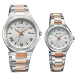 Titan Bandhan Couple Watch Silver Dial with Two-Toned Stainless Steel Band, 94010KM01P