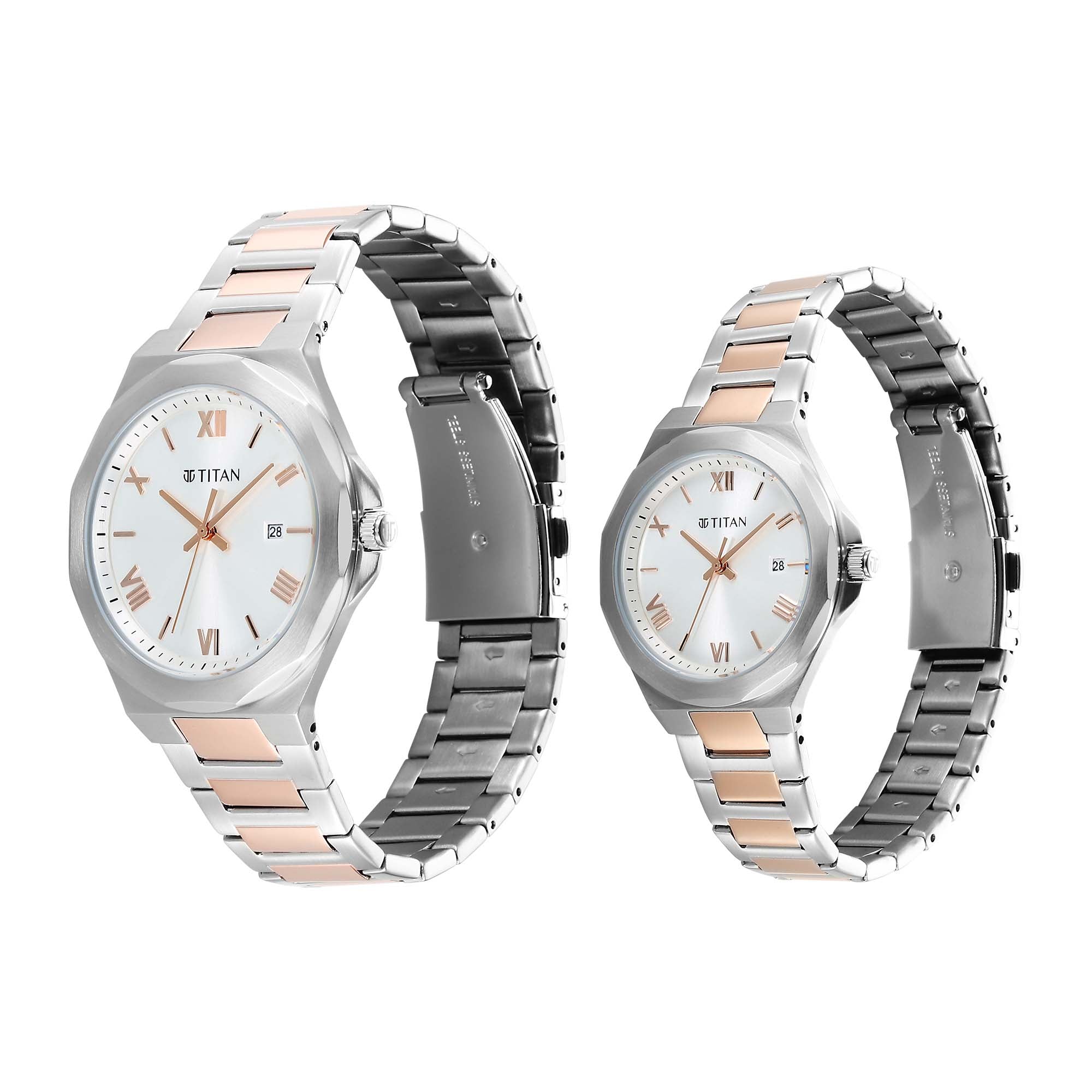 Titan Bandhan Couple Watch Silver Dial with Two-Toned Stainless Steel Band, 94010KM01P