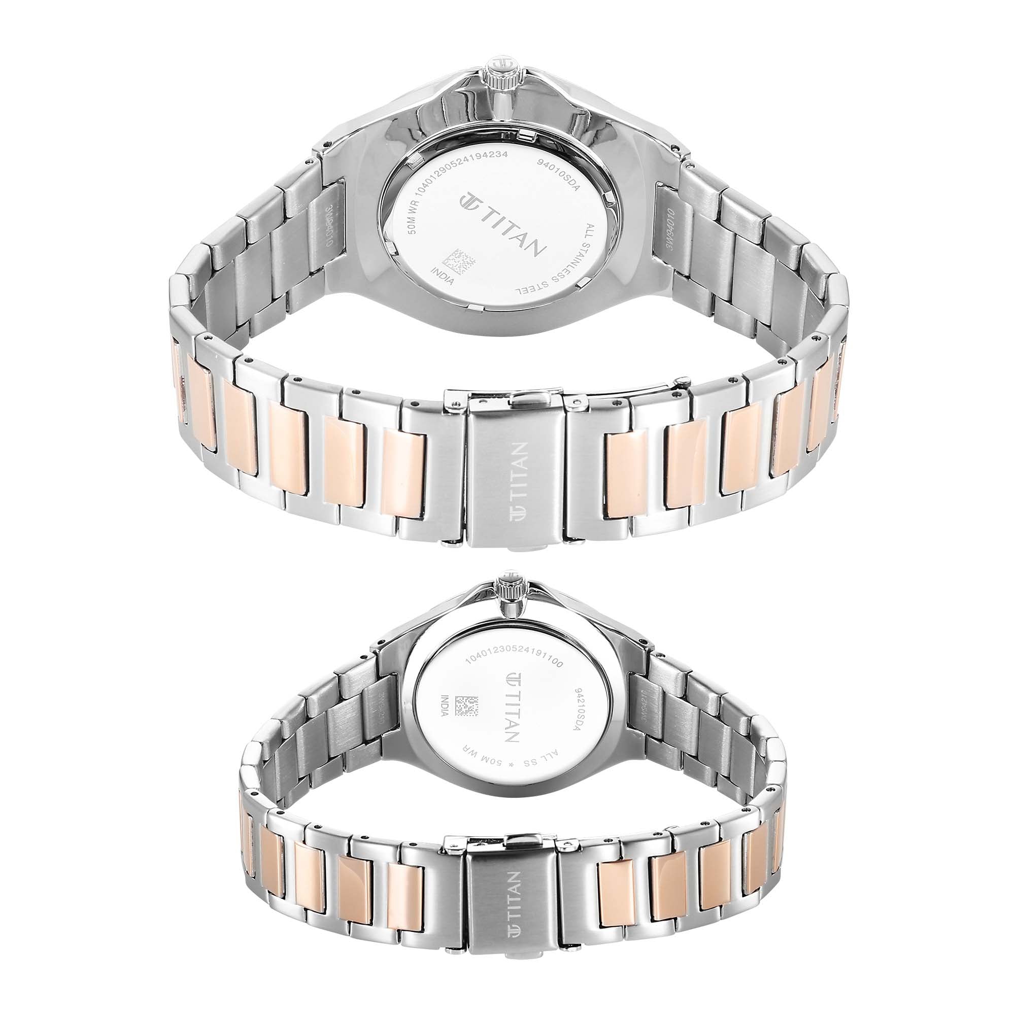 Titan Bandhan Couple Watch Silver Dial with Two-Toned Stainless Steel Band, 94010KM01P