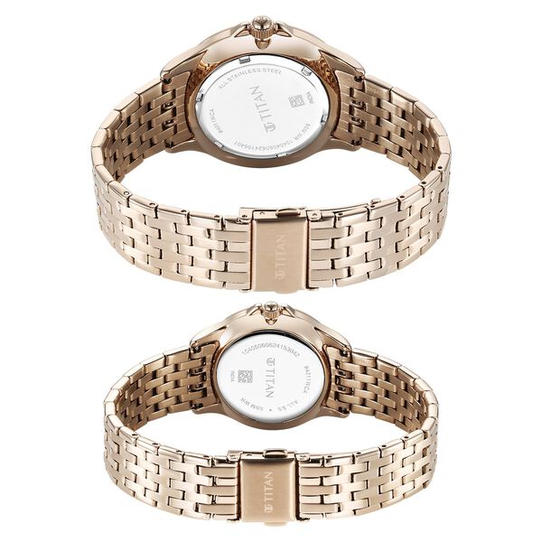 Titan Bandhan Couple Watch Analog with Silver Dial Rose Gold Stainless Steel Band, 94011WM01P