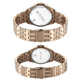 Titan Modern Pair Unisex Quartz Analog Couple Watch Set, Rose Gold11 Dial, Gold Stainless Steel Strap - product image 3