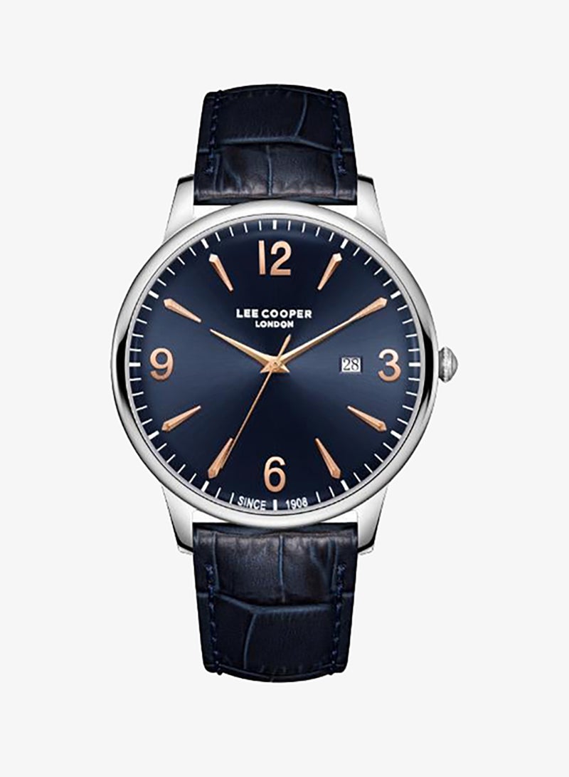 Lee Cooper Men's Analog Watch with Dark Blue Dial and Dark Blue Leather Band, LC08379.399