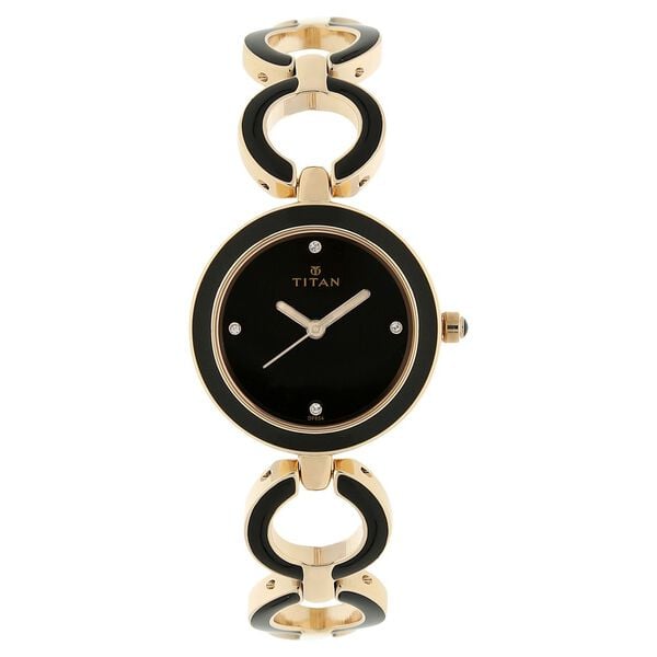 Titan Quartz Analog Women's watch with Black Dial and Metal Strap, 95336WM01