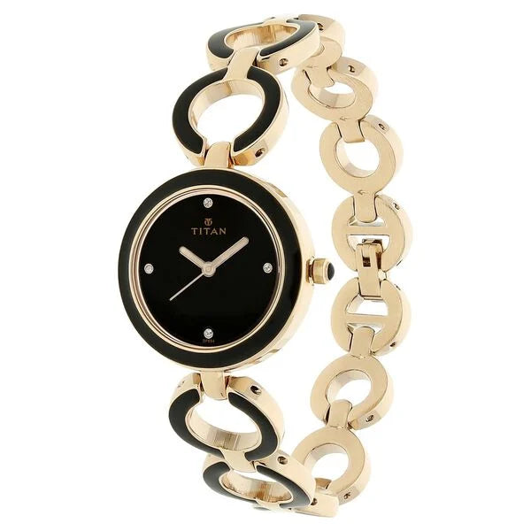 Titan Quartz Analog Women's watch with Black Dial and Metal Strap, 95336WM01