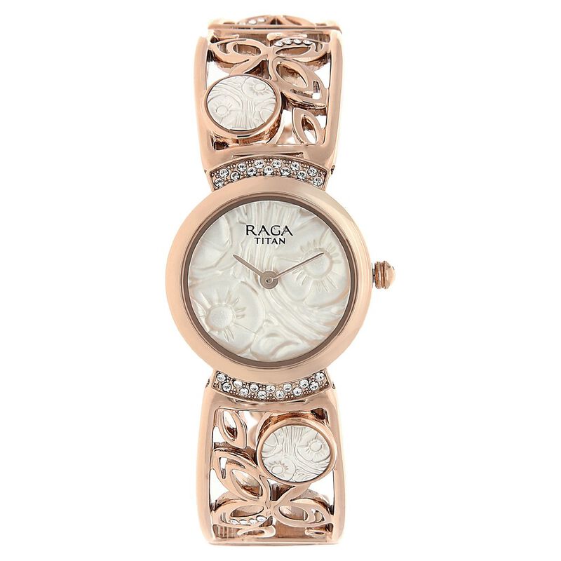 Titan Raga Aurora Women's Watch Analog White Dial With Rose Gold Metal Band, 95046WM01