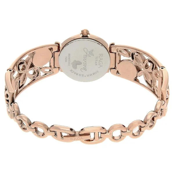 Titan Raga Aurora Women's Watch Analog White Dial With Rose Gold Stainless Steel  Band, 95046WM01