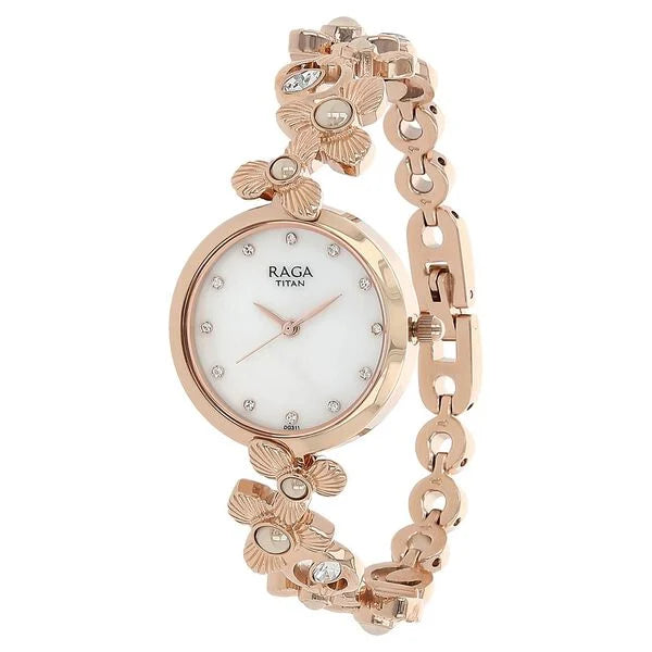 Titan Raga Aurora Women's Watch Analog Mother of Pearl Dial With Rose Gold Stainless Steel Band,  95048WM01