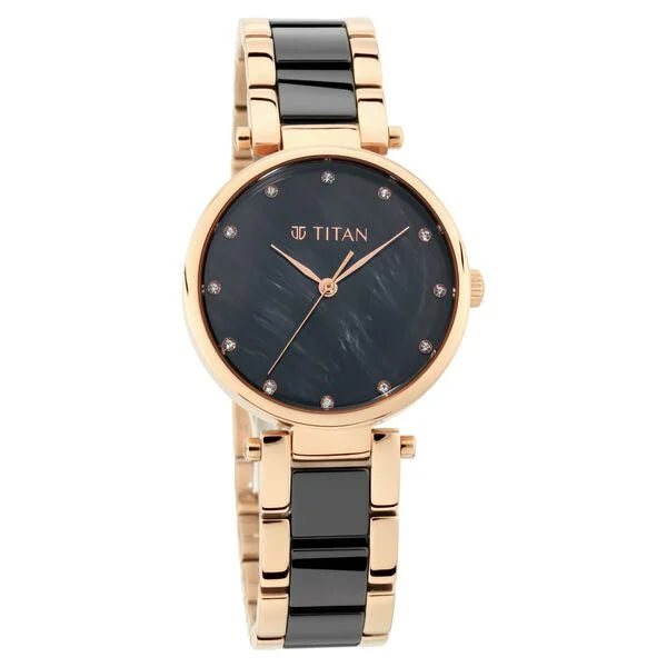 Titan Women's Watch Analog Black Dial with Two-Toned Ceramic Band, 95061WD03