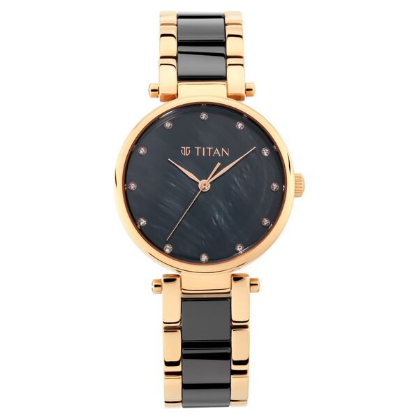 Titan Women's Watch Analog Black Dial with Two-Toned Ceramic Band, 95061WD03