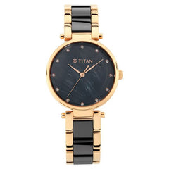 Titan Women's Watch Analog Black Dial with Two-Toned Ceramic Band, 95061WD03