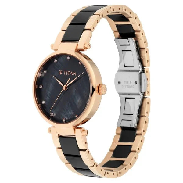 Titan Women's Watch Analog Black Dial with Two-Toned Ceramic Band, 95061WD03
