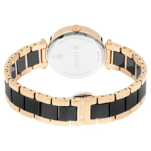 Titan Women's Watch Analog Black Dial with Two-Toned Ceramic Band, 95061WD03