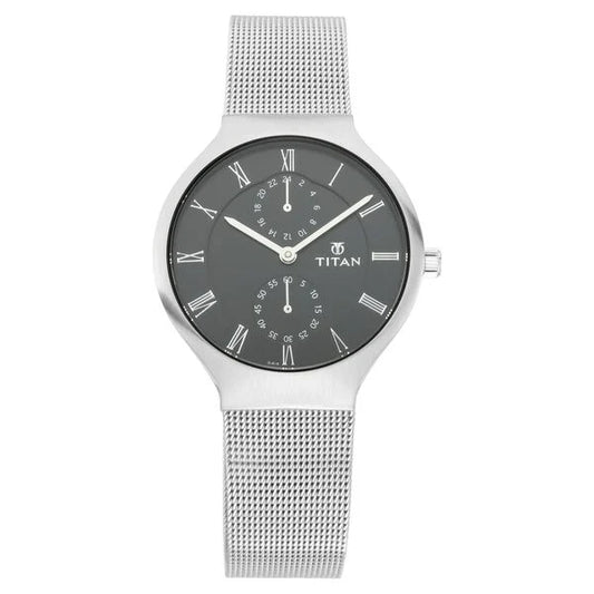 Titan Womens Analog Watch Black Dial with Silver Mesh Band, 95068SM01