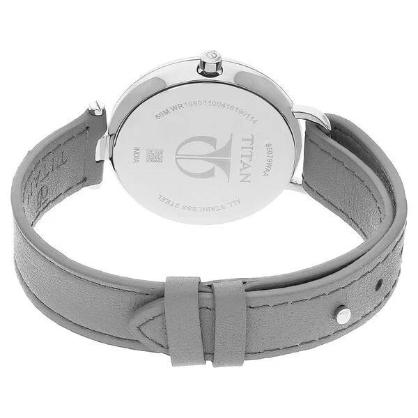 Titan Women's Multifunction Watch Analog Grey Dial With Grey Leather Strap, 95079SL01