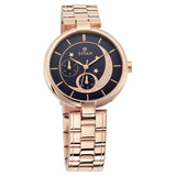 Titan Women's Stellar Multifunction Watch Black Dial With Rose Gold Stainless Steel Band, 95086WM01