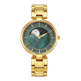 Titan Women's Stellar Moon Phase Watch Green Dial With Gold Stainless Steel Band, 95086YM01