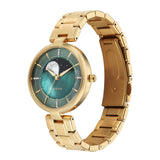 Titan Women's Stellar Moon Phase Watch Green Dial With Gold Stainless Steel Band, 95086YM01