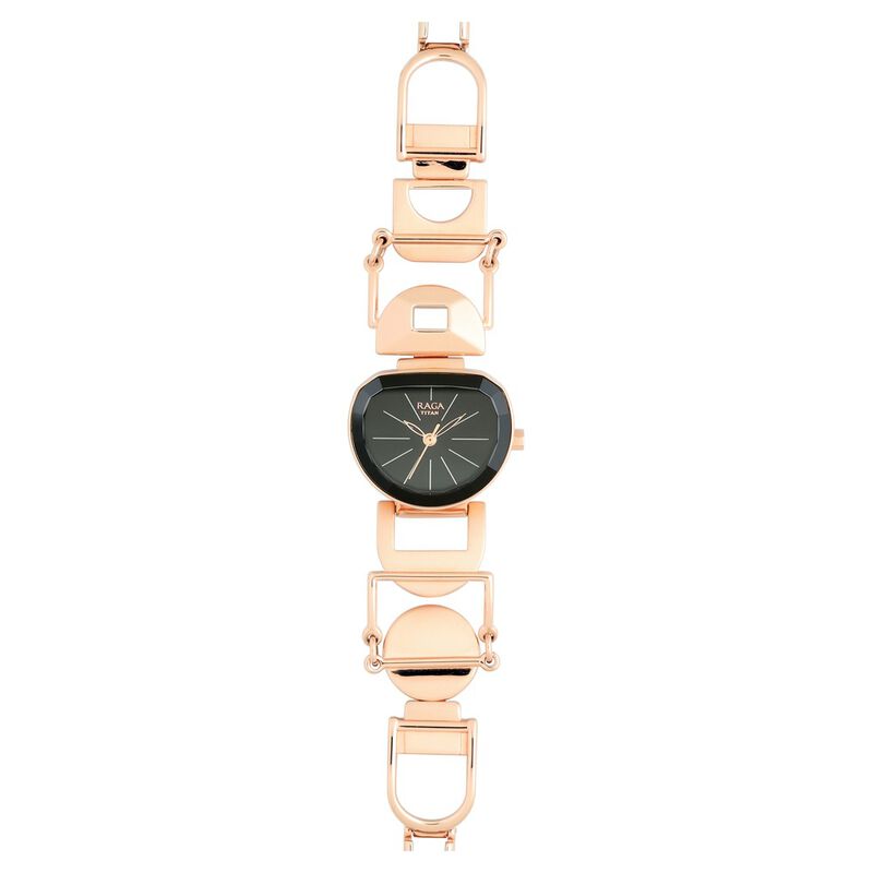 Titan Raga Facets Women's Watch Black Dial With Rose Gold Stainless Steel Band, 95119WM01