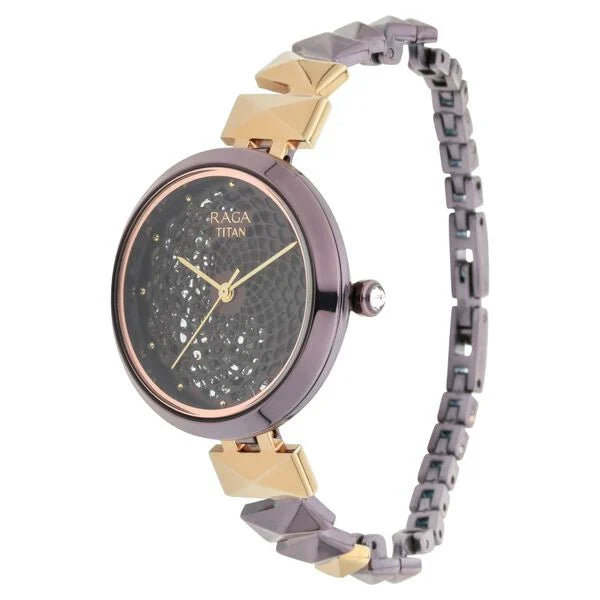 Titan Raga Facets Women's Watch Analog Brown Dial with Bicolor Stainless Steel Band, 95121KM01