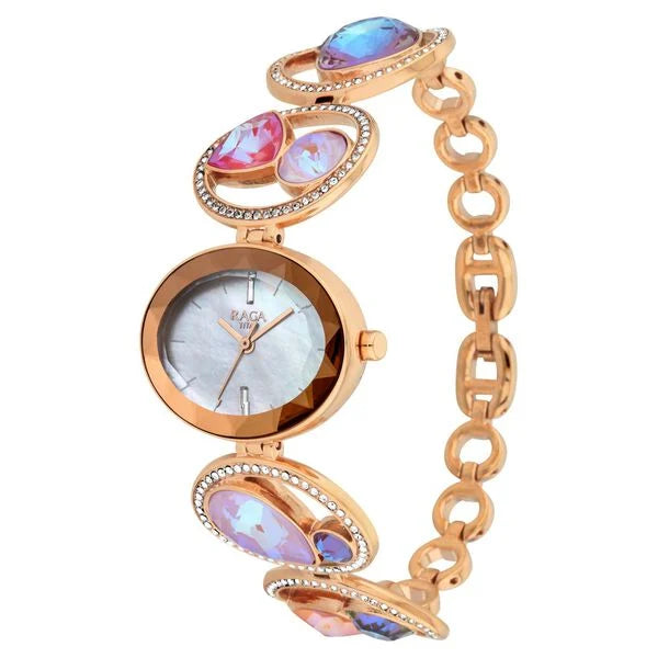 Titan Raga Moments Of Joy Women's Analog Watch Mother of Pearl Dial With Gold Stainless Steel Band, 95127WM01