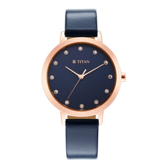 Titan Memento Analog Women's Watch, Blue Dial Leather Strap, 95133WL03